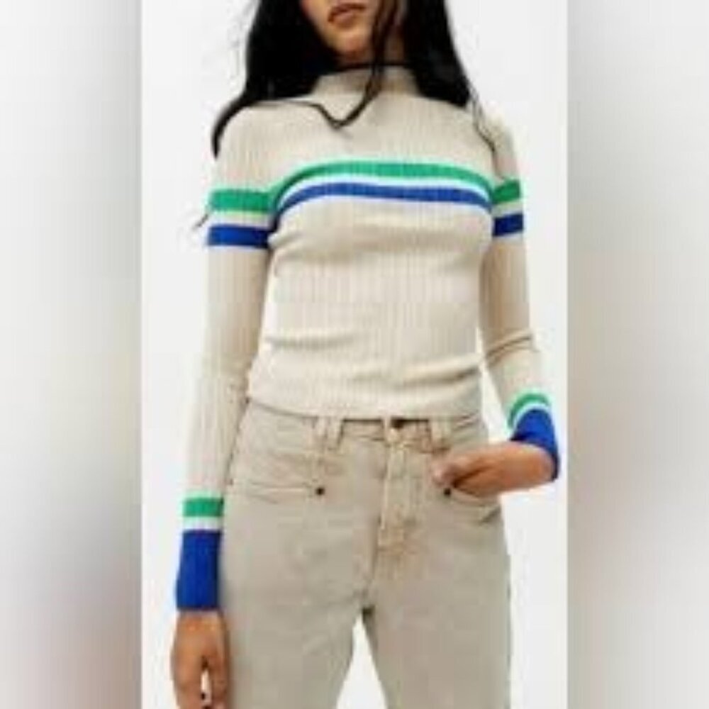 BDG Women's Long Sleeve Knit Pullover Top Size S Cream, Casual Edgy